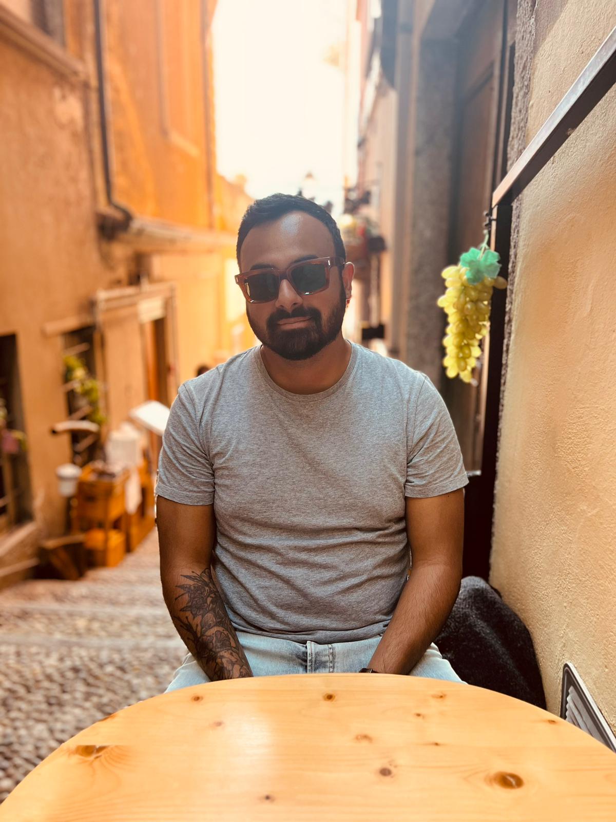 Italo Teza, in a narrow Italian side street.